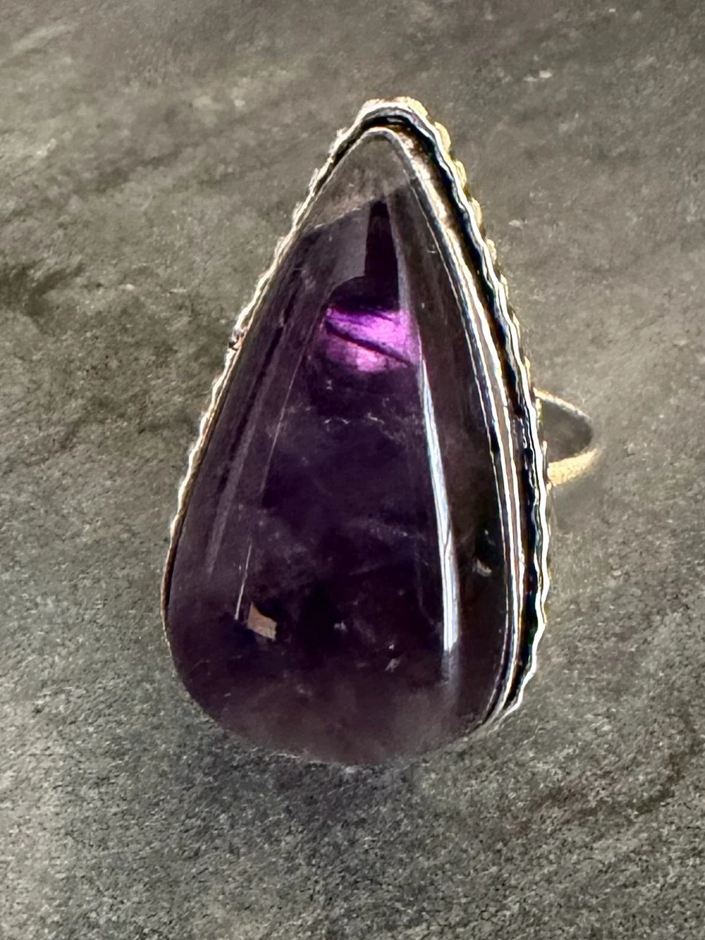 Genuine Amethyst Teardrop Large Statement Ring 9